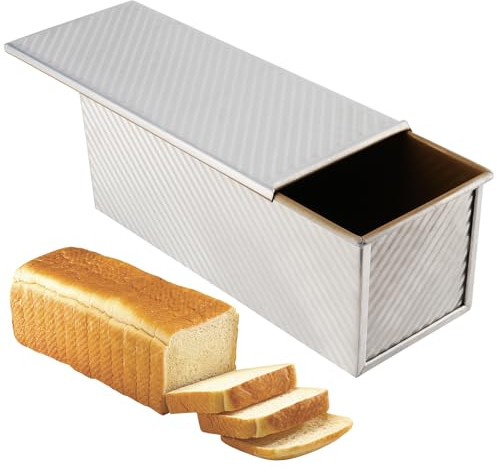 MOUYAT 2.2lbs 1000g Pullman Loaf Tin with Lid, 33 x 12 x 12cm Dough Non-Stick Bread Pan, Aluminum Alloy Loaf Baking Mould for Cake, Bread, Toast