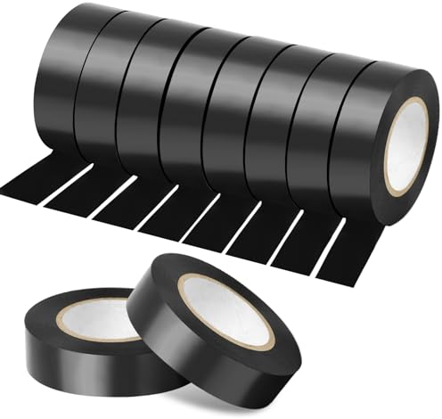TSKDKIT Lot de 10 Ruban Adhésif Isolant électrique Noirs Electricien 20m x 18mm scotch électricien pour Faisceaux de Câbles