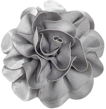 120MM Grande Broche En Satin Avec Fleur De Rose - Grande Broche En Tissu Camélia Classique Pour Fête De Mariage Danse Banquet Pour Femme - Accessoires De Costume - Bijoux Cadeaux (Gris)