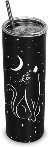 Black Cat 20 Oz Tumbler - Cat Gifts for Women, Goth Halloween Tumbler for Hot & Cold Drinks