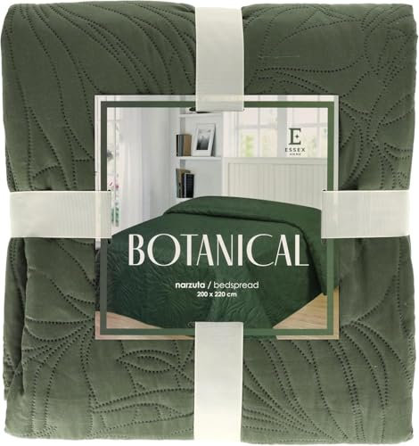ESSEX - Tagesdecke 200 x 220 cm, Ideale für Schlafzimmer, Bettüberwurf Weich und Bequem, Modernen Steppung - Botanical, Grün
