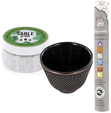 Porte-encens coupelle Fonte Noire et Sable Blanc + encens ayurvédique