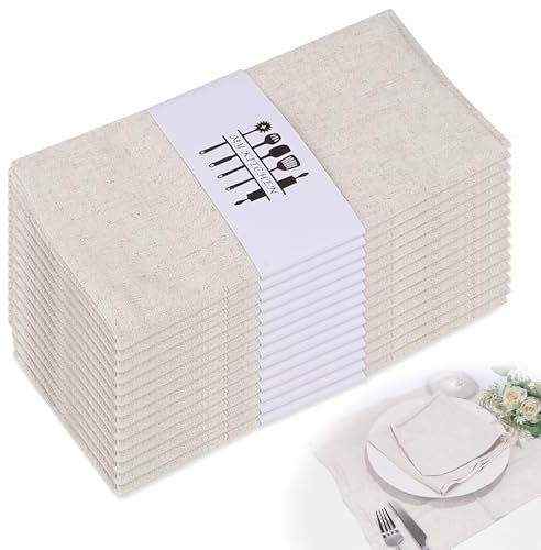LALAGO 14 unid. 40 * 40cm Servilletas de Tela Beige, Servilleta de Lino Lavables a Máquina Cómodas y Reutilizables, Decoración de Mesa de Cocina y Algodón para Boda Cumpleaños Cafetería Restaurante