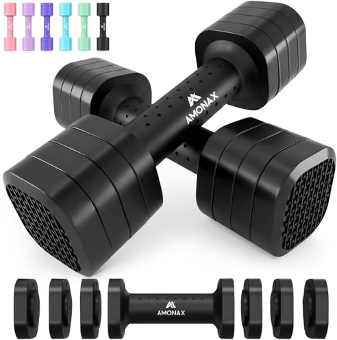 Amonax Verstellbare Hanteln, Hanteln Frauen Set, 1-5kg Kurzhanteln 2er Set, 4-in-1 Dumbbell Set für Frauen und Männer, Gewichte Hantel für Home Gym, Krafttraining Zuhause (Schwarz, 2,3kg x 2)