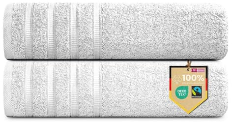 B!HOME Lot de 2 serviettes de sauna premium [100% coton] 90x200 cm, blanc / 2 grandes serviettes XXL de sauna Douces, absorbantes et faciles à entretenir/Serviette de bain Parfait pour la salle de