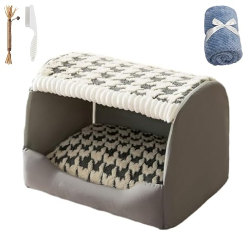 Furry Hut Dog Bed, Extra Large Indoor Soft Cozy Dual-Layer Deep Sleep Dog House with Removable Cushion, Soft Plush Dog Cave Bed Covered Dog Bed for Medium Large Dogs (M,Grey-2)