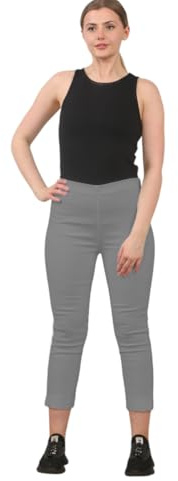 L S U Pantacourt d'été pour femme - Pantalon 3/4 extensible - Taille élastique - Pantalon de bureau décontracté, gris, 44