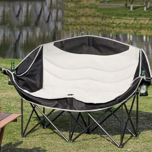 Portal Campingstuhl faltbar 2 Personen Doppel Klappstuhl Camping Faltsofa 300kg belastbar Super Weich Campingsofa mit Lagerungstasche Dick Gepolstert Hohe Rückenlehne für Outdoor Garten Balkon