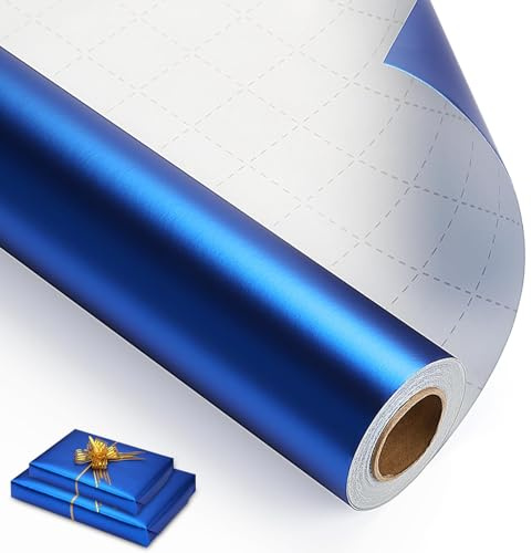 Mawmuaw Presentpapper Blå 10 m x 43 cm Inslagningspapper Present Papper För Presentförpackningar Födelsedag Bröllop Hantverk Jul Festlig Dekoration