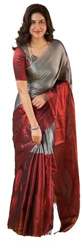 TRENDMALLS Women's Pure Tissue Cotton Handloom South Indian Style Saree with Unstitched Blouse Piece