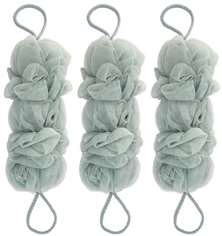 GOOHOCHY Spugne Luffa da Doccia 3 Pezzi Morbide Filo Rinforzato e Design Appendibile, Esfoliazione Corpo per Adulti e Donne Gravidanza, Uso Quotidiano in Bagno