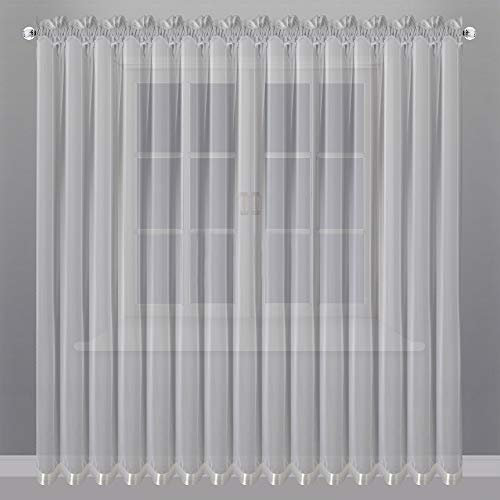 FKL DESIGN Home Deco Cortina de gasa con cinta fruncidora, cortina de balcón, dormitorio, salón, habitación infantil, cortina suave y moderna, (250 x 400 cm), color blanco, LB-80