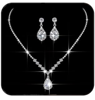JAKAWIN Bride Silver Bridal Necklace Earrings Set Crystal Wedding Jewelry Set Rhinestone Choker Necklace for Women (Set of 3) (NK144-3) (1 Silver)