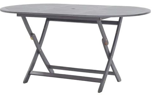 vidaXL Solid Acacia Wood Folding Garden Table - ic Charm Outdoor Dining Table for Patio, Garden or Terrace with Parasol Holder - Grey Finish