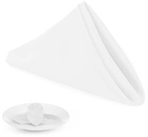 PLOYMONO Vita slitstarka tygservetter – 43 x 45 cm solida tvättbara middagsservetter i polyester – set med 8 servetter med fållade kanter – perfekt för bröllop, fester, banketter, middag och mer