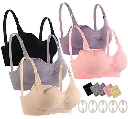 Seitop - Paquete de 5 brasieres de lactancia, sin costuras, brasier de maternidad, 5 colores (L)