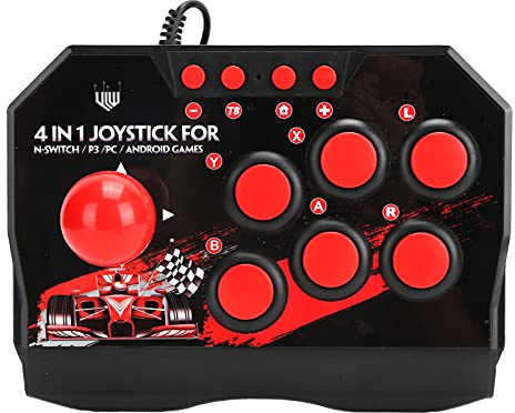 Universal Nostalgia Fight Stick, PC Street Fight Controller Fighting USB Wired Joystick Ergonomischer Controller für PC/PS3, Schwarz und Rot