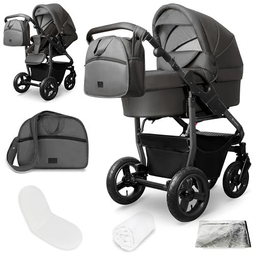 Bergsteiger Capri Kombikinderwagen 2-in-1 ohne Babyschale – Babywanne & Sportsitz, Luftreifen, Federung, höhenverstellbarer Griff, faltbar, Zubehör