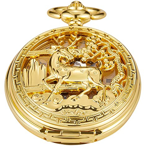 Tiong Silver Single or Double Opening Case Mechanical Pocket Watch, Pocket Watch Mechanical Roman Numeral Dial Pocket Watches for Men