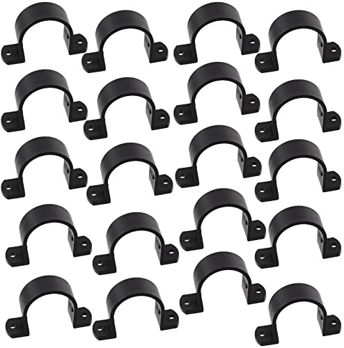 AERZETIX - C64963-20er-Set U-förmige Befestigungs-/Schraubschellen mit 2 löchern für Ø40 mm rohre - kunststoff - DIN3016 - kabelbinder drahthalter wandmontage - schwarz