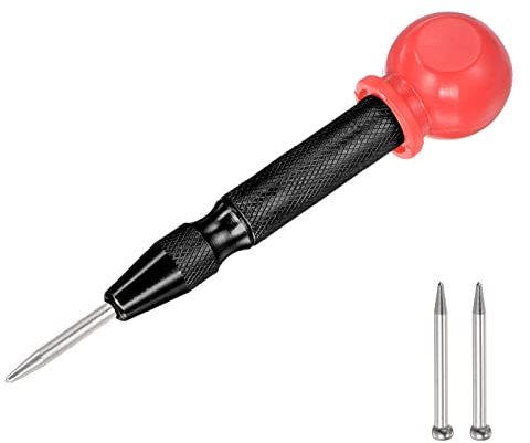 sourcing map Automático Central Punzón, 5 Pulgadas Resorte Centrales Agujeros Perforador Negro con Tapa + Puntiaguda para Madera Metal 1 Juego (1uds x Centro Punzón, 2uds x Puntas puntiagudas)