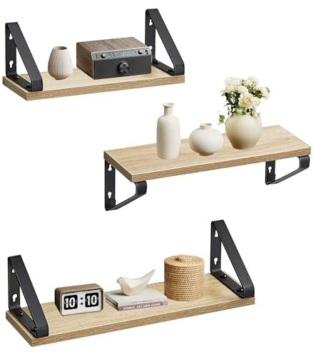 VASAGLE Estantes de Pared, Estantes Flotantes, Juego de 3, 2 Formas de Montaje, 30/35/40 cm, Estantes Decorativos, para Salón, Baño, Cocina, Roble y Negro LWS033B11