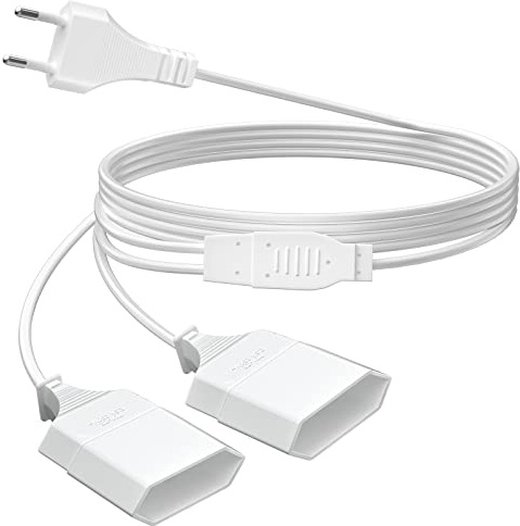 PABANCE Förlängningskabelförlängning, 5 m Euro Plug Extension, 2 i 1 typ C förlängningskabel Euro Plug till Euro Socket, Eurokontakt för dator, TV, PC, telefon, vit