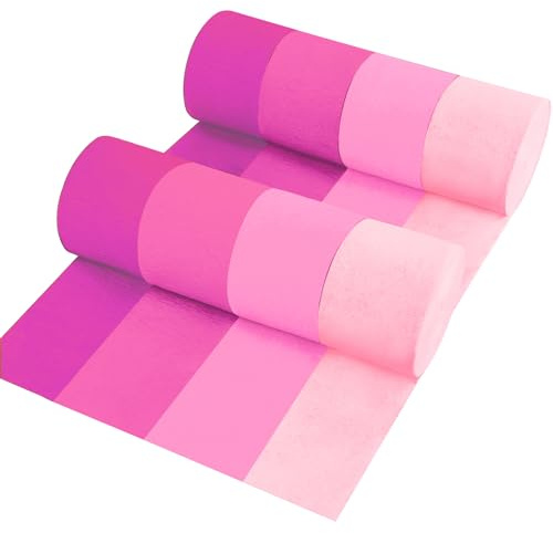 Lot de 8 rouleaux de papier crépon rosé dégradé de 4 couleurs, 8 pièces de 25 m pour décorations de fête, mariage, anniversaire, fête prénatale, révélation du sexe, remise de diplôme, fête prénuptiale
