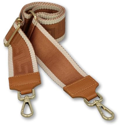 BRISE Taschengurt für Damen & Herren, 5cm Breiter Schultergurt, Verstellbarer 80-130 cm Taschenriemen aus Polyesterstoff und Leder, Stylischer Riemen mit 360 Drehbarer Kopf (Antic - Camel Braun)