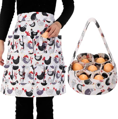 Silicherry 2 Pcs Egg Collecting Apron Chicken Egg Gathering Basket with 7 Pouches Holding Apron with 15 Pockets (Stylish)