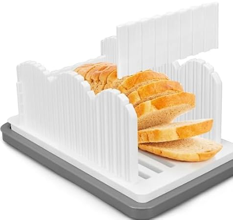 2025 New Bread Sicer for Homemade Bread with Silicone Pastry Brush Bread Slicing Guide Adjustable Width Foldable and Compact Handhold Bread Slicer with Crumb Tray Bread Cutting Guide Tools