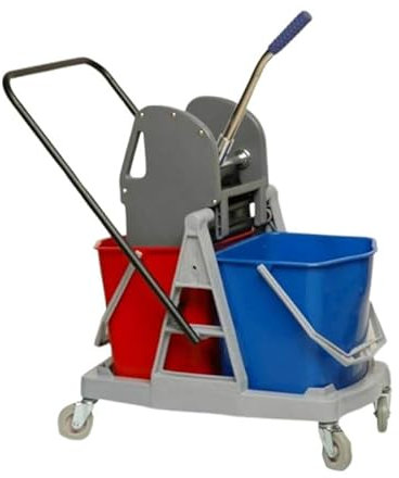 Chariot de ménage pour Nettoyage Professionnel Presse à mâchoire 2 seaux de 17 L Plastique Gris Bleu Rouge. Chariot de Lavage économique