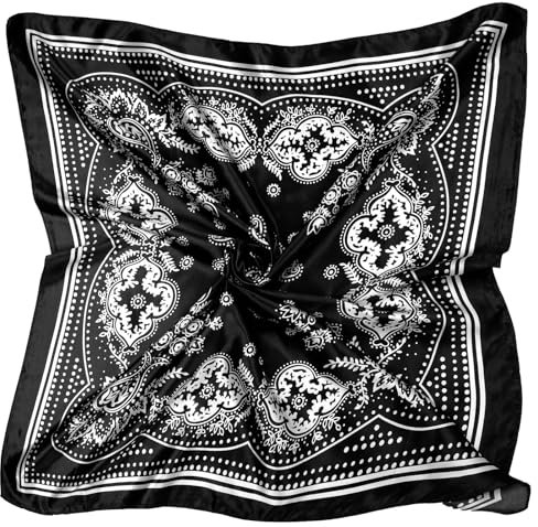 JIYIN Damen Seidentücher, 90x90cm Weich Quadratisch Seidentuch Damen, Seidenschal Bandana Tuch Seiden Women's scarves Hals Kopftuch Decoration Headwear Geschenk für Frauen(Schwarz)
