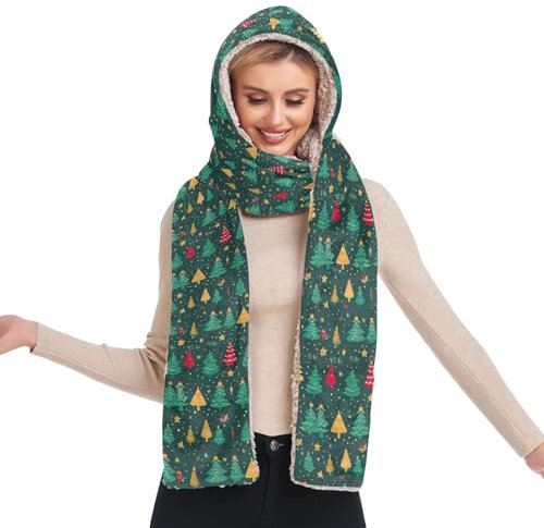 GAIREG Kapuzenschal, Schal, Mützen für Damen, warmer Kapuzenschal für Damen, Weihnachtsbäume auf Grün, Einheitsgröße