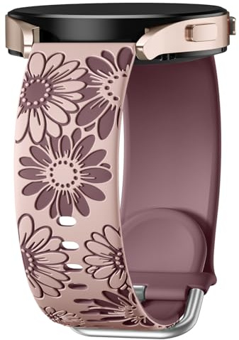 Netolo Floral Gravierte Armband Kompatibel mit Samsung Galaxy Watch 7 6 5 4 40mm 44mm, Galaxy Watch 6 4 Classic / 5 Pro 45mm/ FE/Active 2, 20mm Weich Silikon Armband für Damen