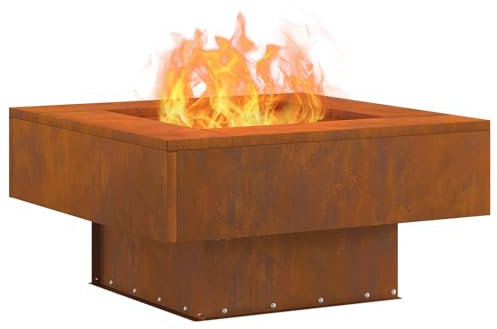 vidaXL Focolare Quadrato Marrone 60 x 60 x 30cm in Acciaio Corten, Resistente alla Ruggine, per Riscaldamento e Decorazione del Giardino e del Patio