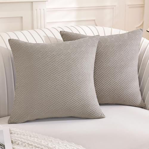 YSTELLAA Jacquard Funda Cojin 50x50, Juego De 2, Caqui | Fundas Cojines Decorativas Geometría, Cremallera Invisible, Transpirable Y Lavables, para Dormitorio y Salón