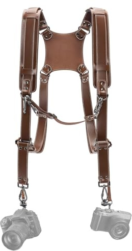 TINMAGI Tracolla Macchina Fotografica, Pelle Tracolla per Fotocamera a Due Camme, Tracolla Fotocamera, Cinghia Macchina Fotografica per Due Fotocamere, Camera Strap in Pelle Vera di Regolabile