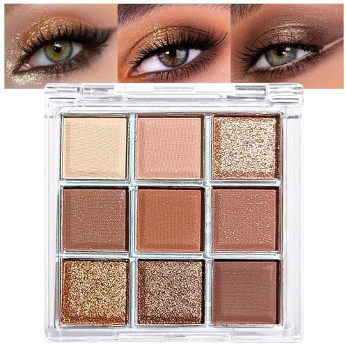 9 Couleurs Nude Rose Brun Marron Glitzy Shimmer Mat Palette d'ombres à paupières Maquillage, hautement pigmenté, imperméable Brun Nude Marron Cacao Chocolat Shimmer Étincelant Palette d'ombres à