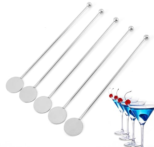 Honseadek Paquete de 5 palitos de cóctel de acero inoxidable, cucharas largas para mezclar bebidas, té con leche, café, juego de herramientas de bar compatibles