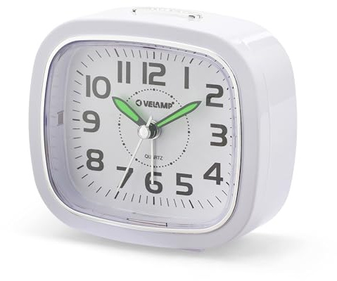 Velamp Sveglia da Comodino, Sveglia Analogica al Quarzo Silenziosa con Luce Senza Ticchettio, Semplice Orologio da Tavolo con funzione Snooze,Adatto per Camere da Letto, scrivanie, viaggi...
