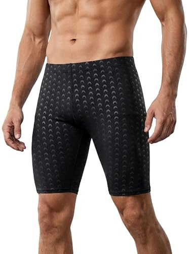 ZHAOCAI Men's Jammer Swimming Trunks Suit Swim Swimwear Boxers Underwear, Training Fitness Jammers Swimsuit with Drawstring, Quick Dry Swim Shorts Elastic Beach Board Solid Swimwear (Pack of 1) Black