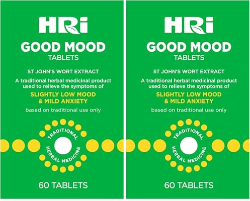 HRI Good Mood 60 Tablets - to Relieve The Symptoms of Slightly Low Mood and Mild Anxiety - 334 mg of St John's Wort Extract, Equivalent to 1670mg – 2338mg of St John’s Wort. 2 Pack