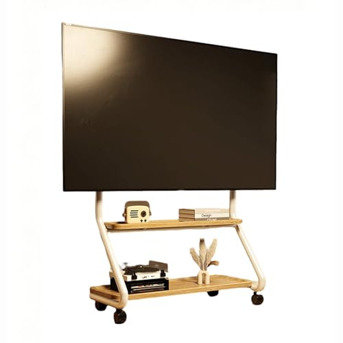 Mobil TV Vagn med Hjul, Rullande TV Stativ för 40-100 Tums TV, Bärbart TV Stativ på Hjul med Förvaringshyllor och Hylsplatta, Golv TV Stativ(White,90x52cm/35.5x20.5in)