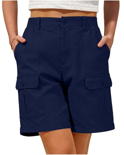 Pantalones Cortos Cargo para Mujer, Bermuda Estilo Casual de Verano, con Bolsillos y Botones, Pierna Ancha,Ligeros Elasticos Shorts Secado Rápido Pantalón de Trabajo Cintura Alta Deportivo