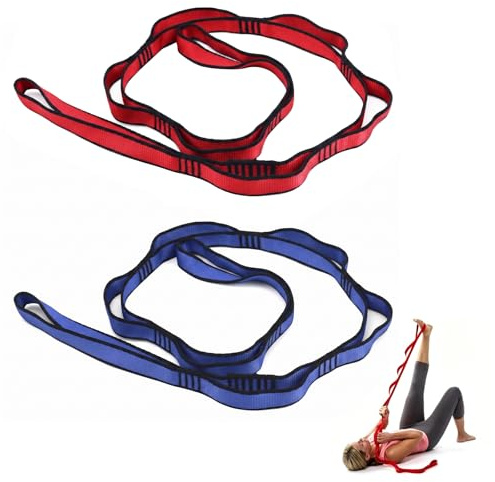 2 correas de extensión para hamaca de yoga de 110 cm, ajustables tipo margarita en azul y rojo, cinturón para escalada, estiramientos, pilates y fitness, accesorio para suspensión y senderismo.
