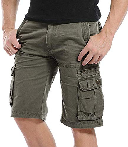 Kuson Hommes Shorts Bermudas Cargo Outdoor Coton Casual Lâche avec Poche Army Vert, Taille FR 46 (Asia: 38)
