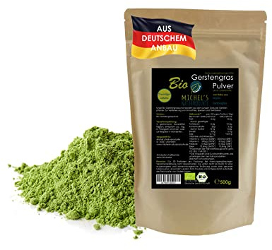Michel´s Naturprodukte - BIO Gerstengras Pulver aus deutschem Anbau, 500g, Fein Gemahlenes Pulver aus jungem Gerstengras, Ohne Zusatzstoffe - Vegan, Superfood