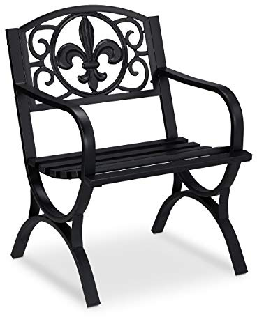 Relaxdays Chaise de Jardin Vintage, Fauteuil avec accoudoirs, Large, Acier, Design Antique, HLP 85,5 x 60 x 56 cm, Noir