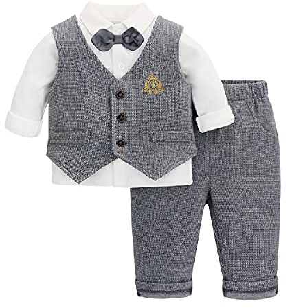 famuka Bebé Trajes Esmoquin Chaquetas Niño Bautizo Conjunto de Ropa de Bebé (12 Meses, 80, Gris 2)